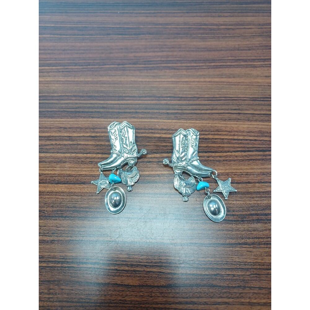 Cowgirl Boot Earrings Saddle Hat Star Pierced Western Dangle Rustic Wild West